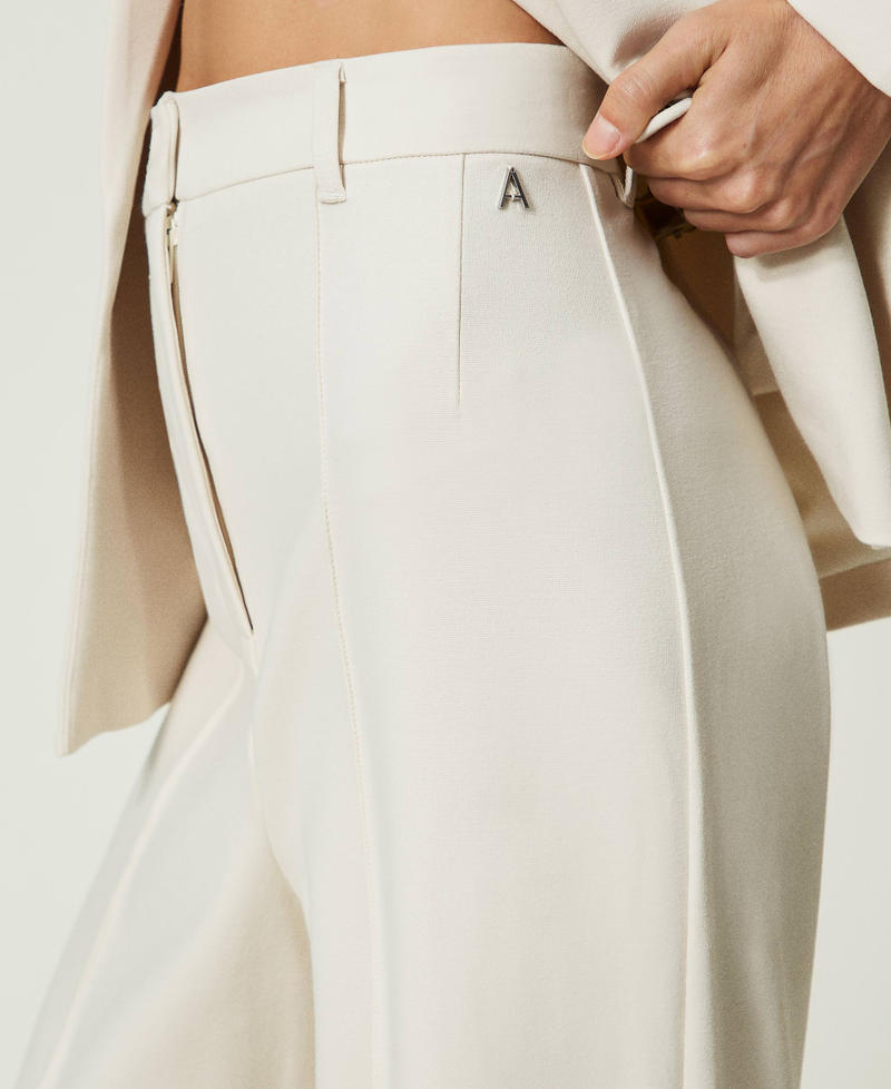 Palazzo trousers with ribbing Pale Cream Woman 241AP2562-04