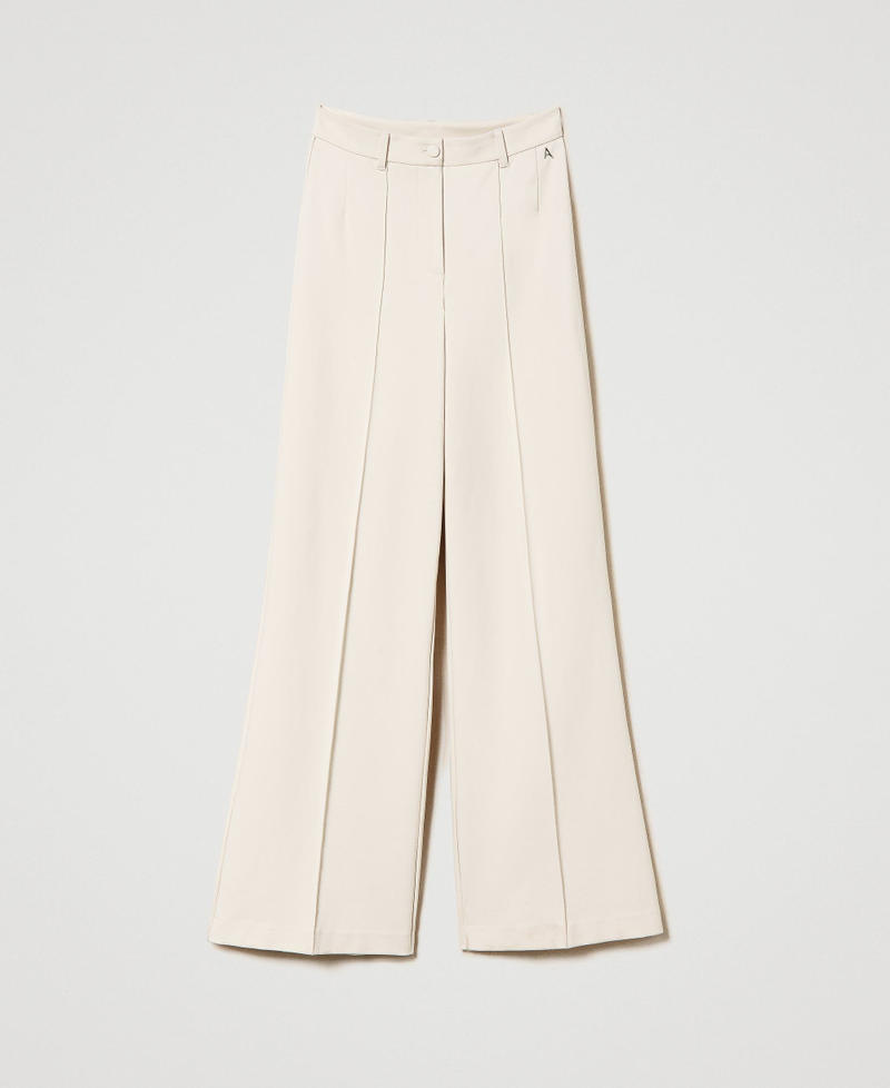 Palazzo trousers with ribbing Pale Cream Woman 241AP2562-0S