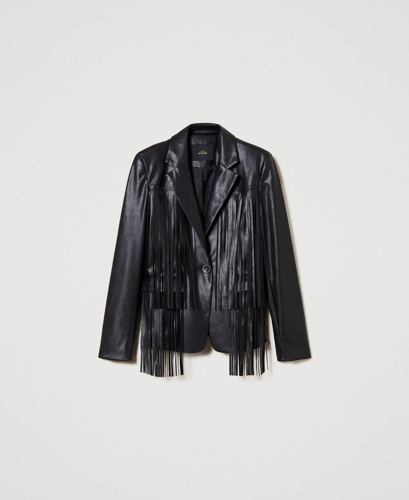 Blazer effet cuir avec franges