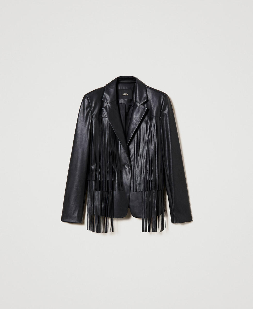 Giacca effetto pelle con frange Donna Nero TWINSET Milano