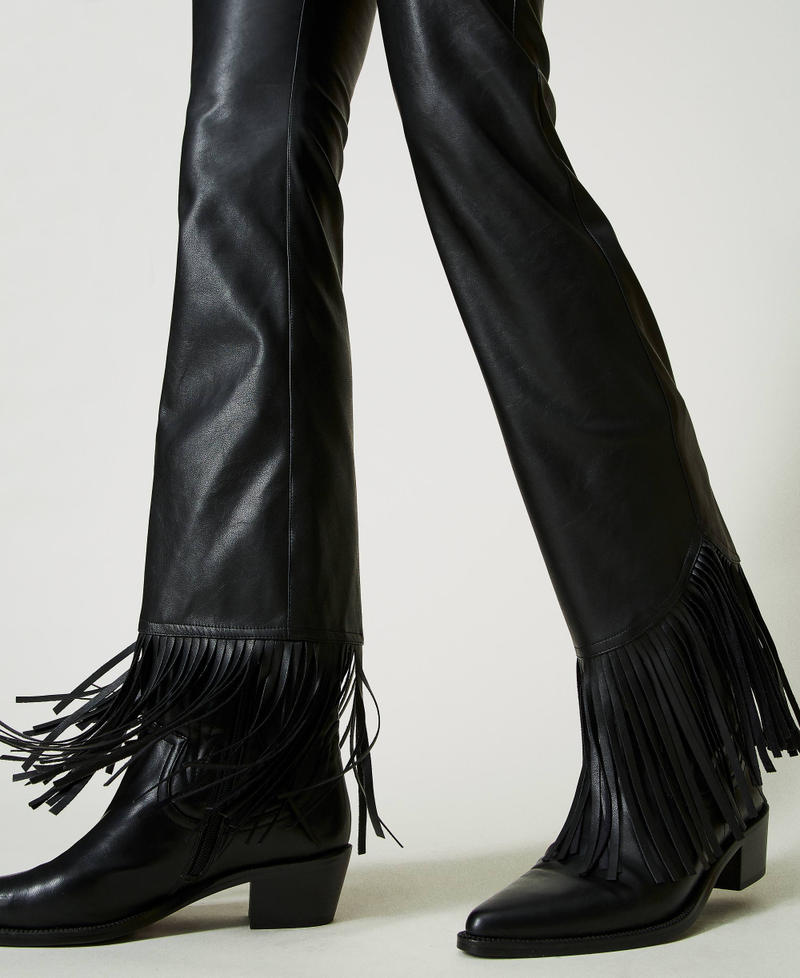 Leather-like trousers with fringes Black Woman 241AP2572-05