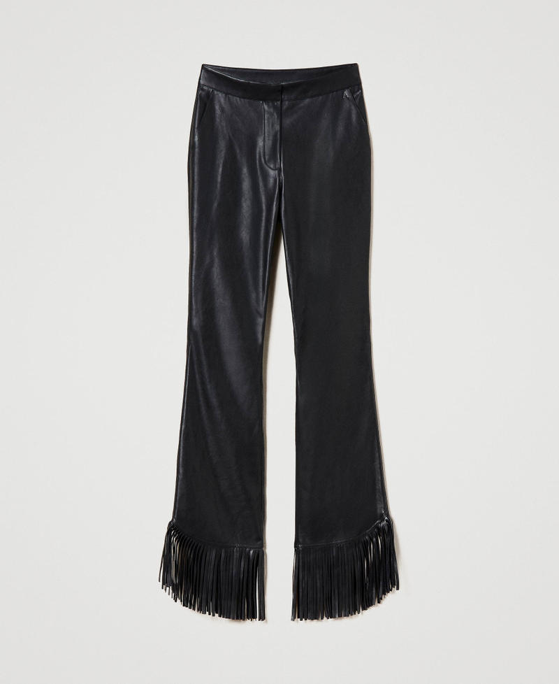 Leather-like trousers with fringes