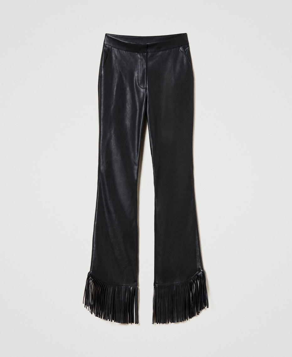 Leather-like trousers with fringes