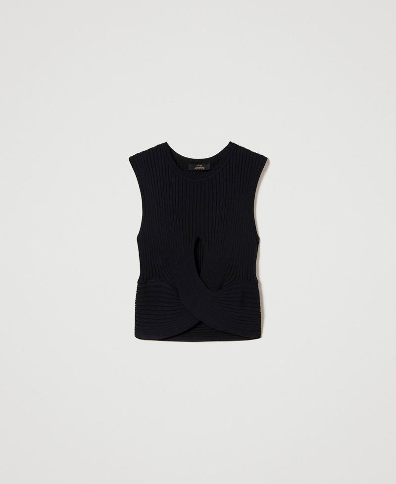 Cropped top with criss-cross Black Woman 241AP3030-0S