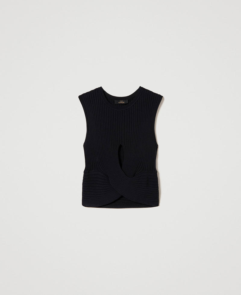 Cropped top with criss-cross Black Woman 241AP3030_00006_0S