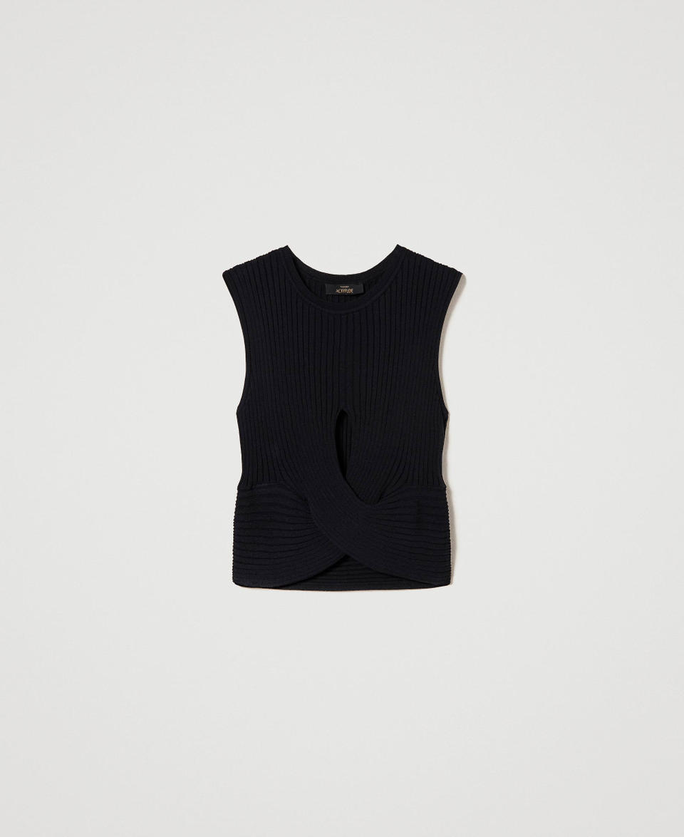 Cropped top with criss-cross Black Woman 241AP3030_00006_S0