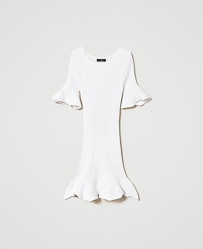 Vestido corto de canalé con volantes Blanco "Papers" Mujer 241AP3050-0S