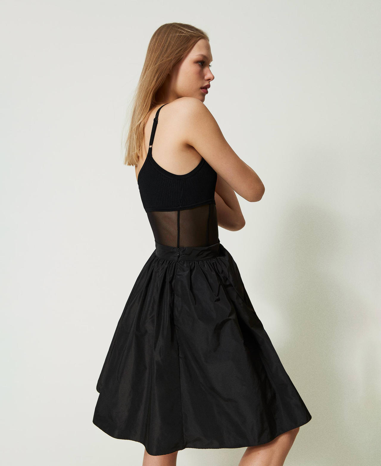 Ribbed bodysuit with tulle