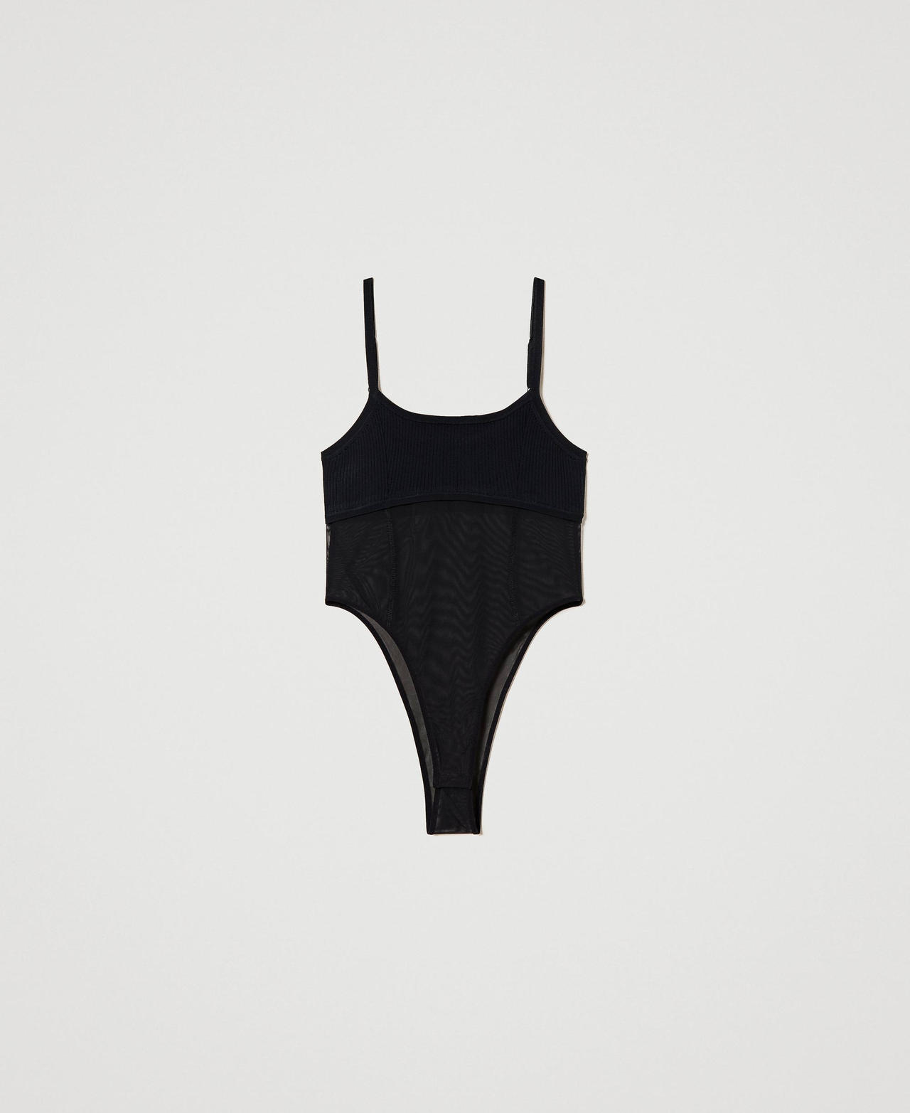 Ribbed bodysuit with tulle Black Woman 241AP3081-0S