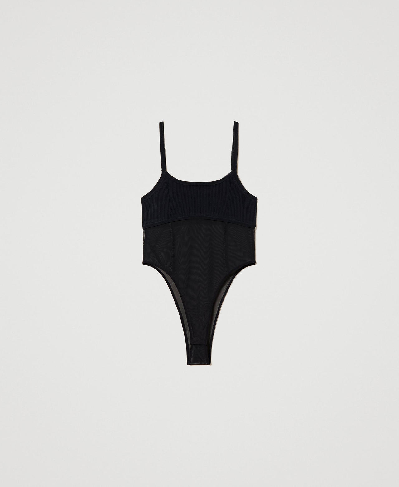 Ribbed bodysuit with tulle
