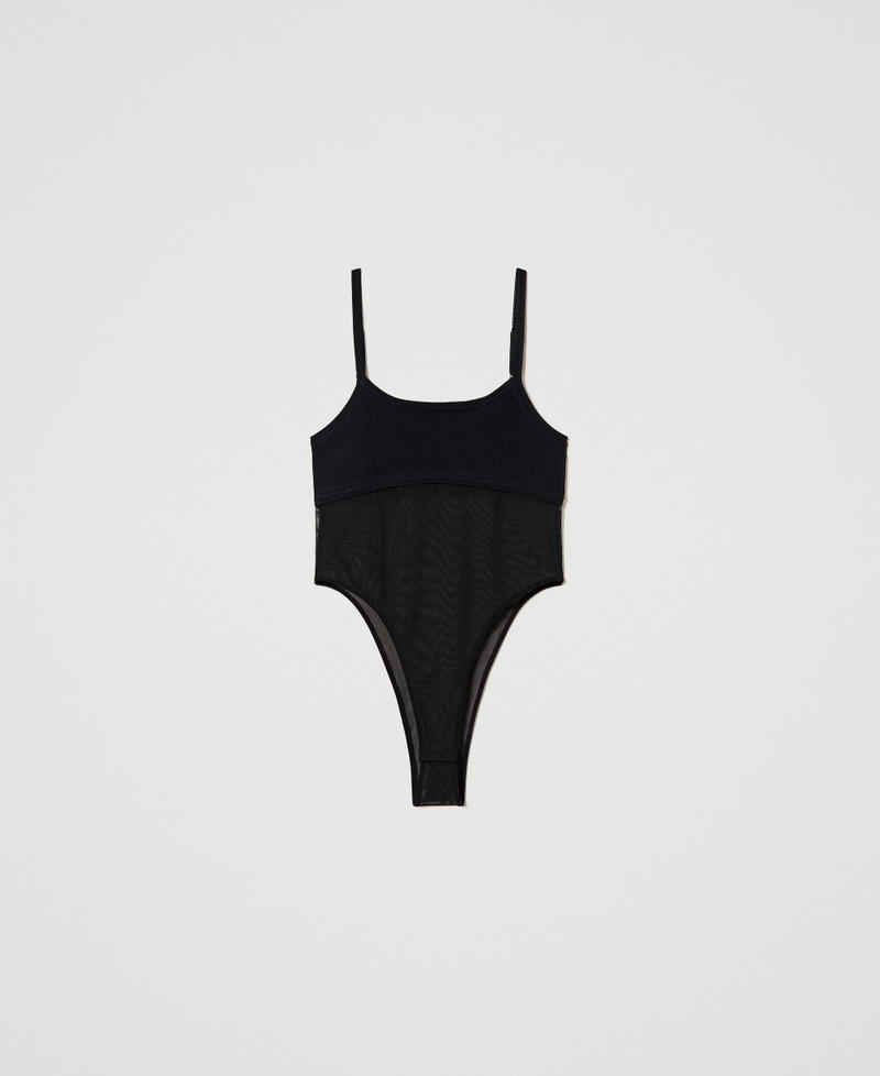 Ribbed bodysuit with tulle Black Woman 241AP3081-0S