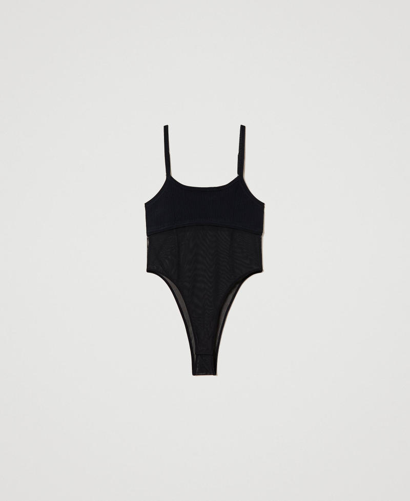 Ribbed bodysuit with tulle