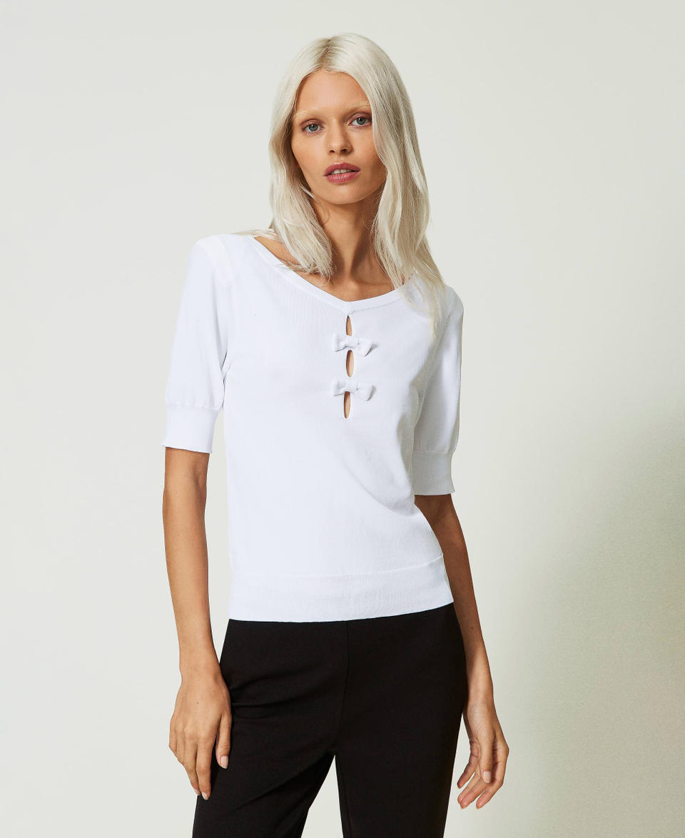 Jumper with bows "Papers" White Woman 241AP3122_00840_02