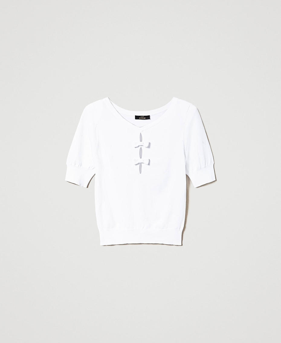 Jumper with bows "Papers" White Woman 241AP3122_00840_S0