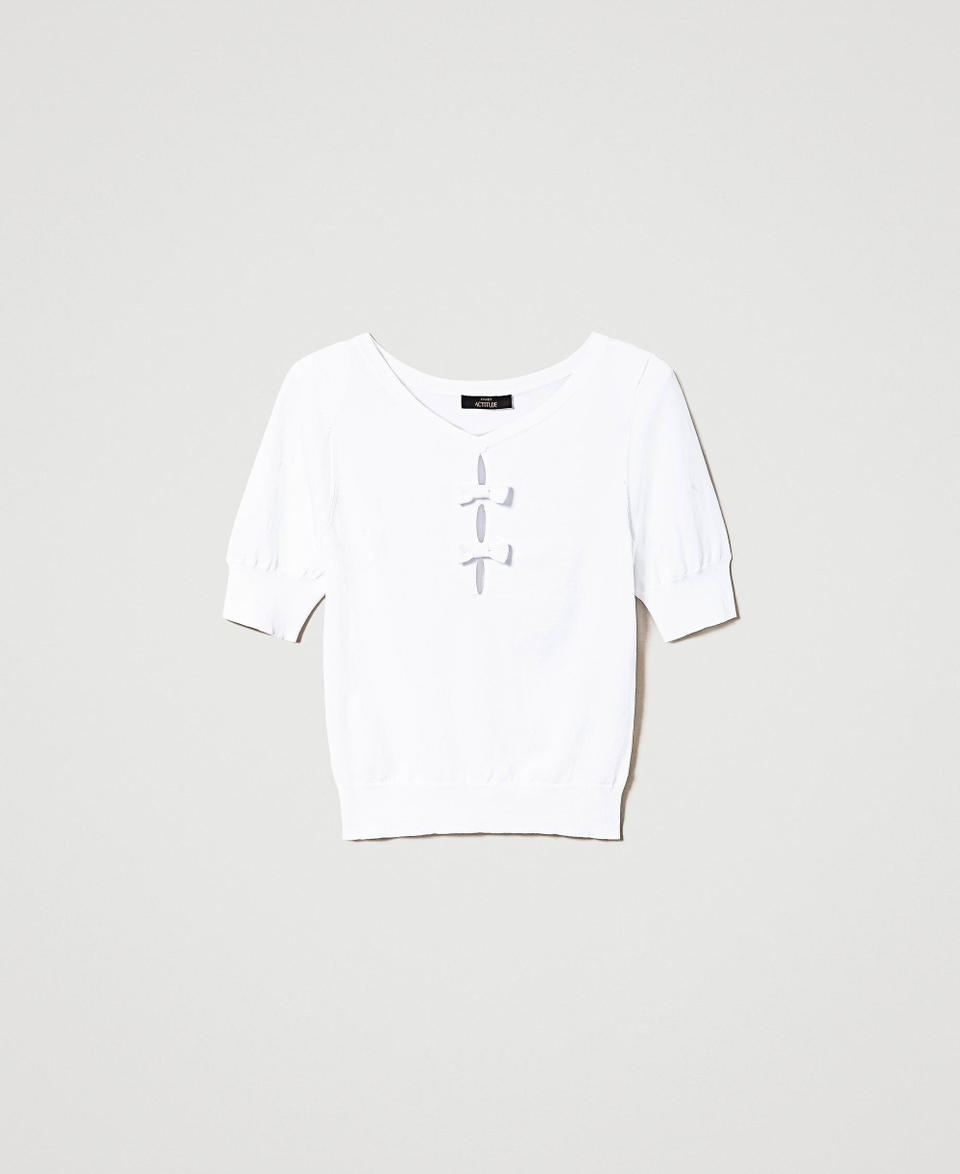 Jumper with bows "Papers" White Woman 241AP3122_00840_S0