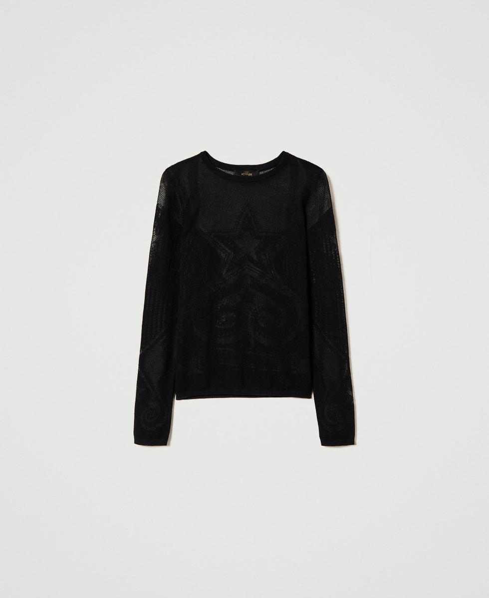 Pull jacquard avec &eacute;toile Noir Femme 241AP3150_00006_S0