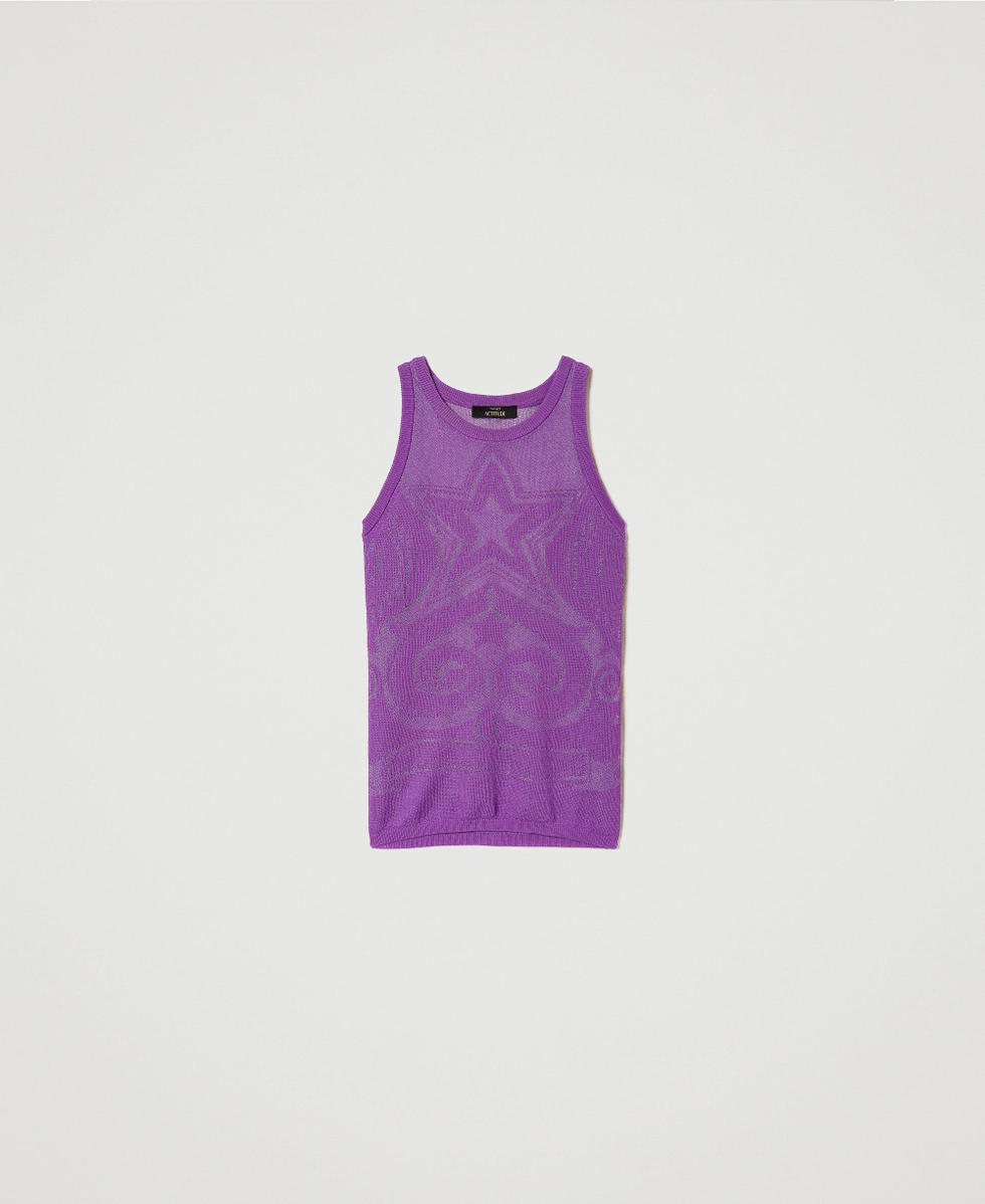 Top jacquard avec &eacute;toile Violet &laquo;&thinsp;Sparkling Grape&thinsp;&raquo; Femme 241AP3151_11253_S0