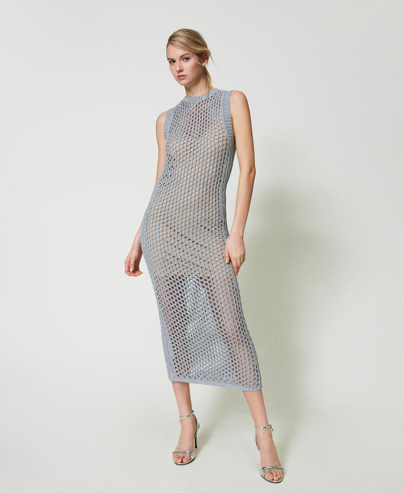 Long lurex mesh dress Silver Woman 241AP3161-02
