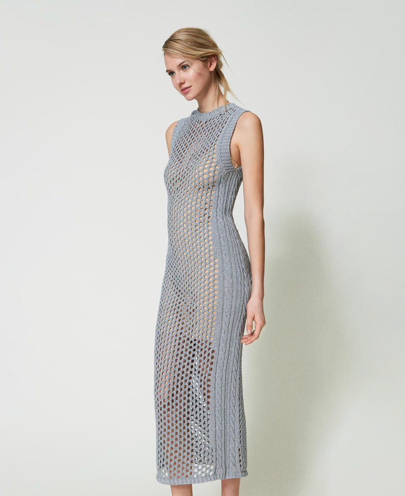 Long lurex mesh dress Silver Woman 241AP3161-03