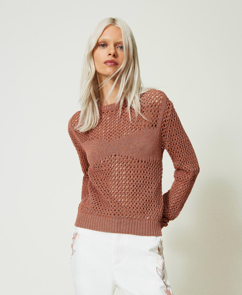 Lurex mesh jumper &ldquo;Macaroon&rdquo; Brown Woman 241AP3210_11254_02