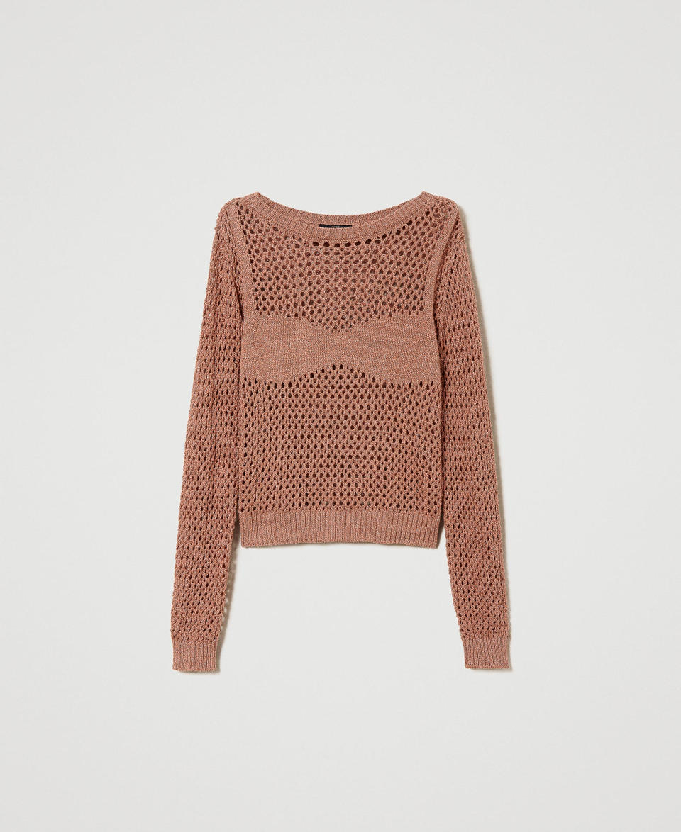 Lurex mesh jumper “Macaroon” Brown Woman 241AP3210_11254_0S