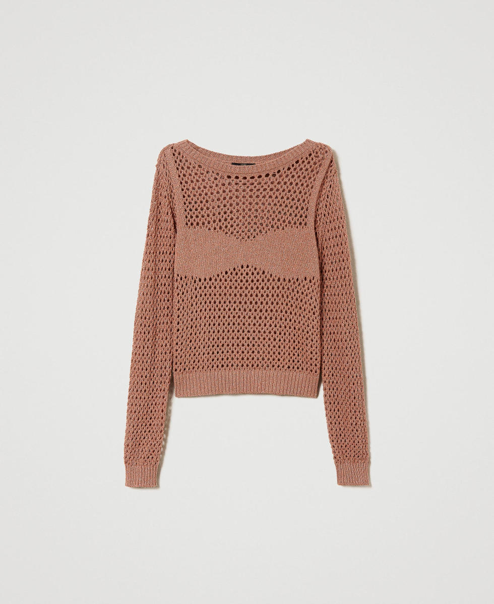 Lurex mesh jumper &ldquo;Macaroon&rdquo; Brown Woman 241AP3210_11254_S0