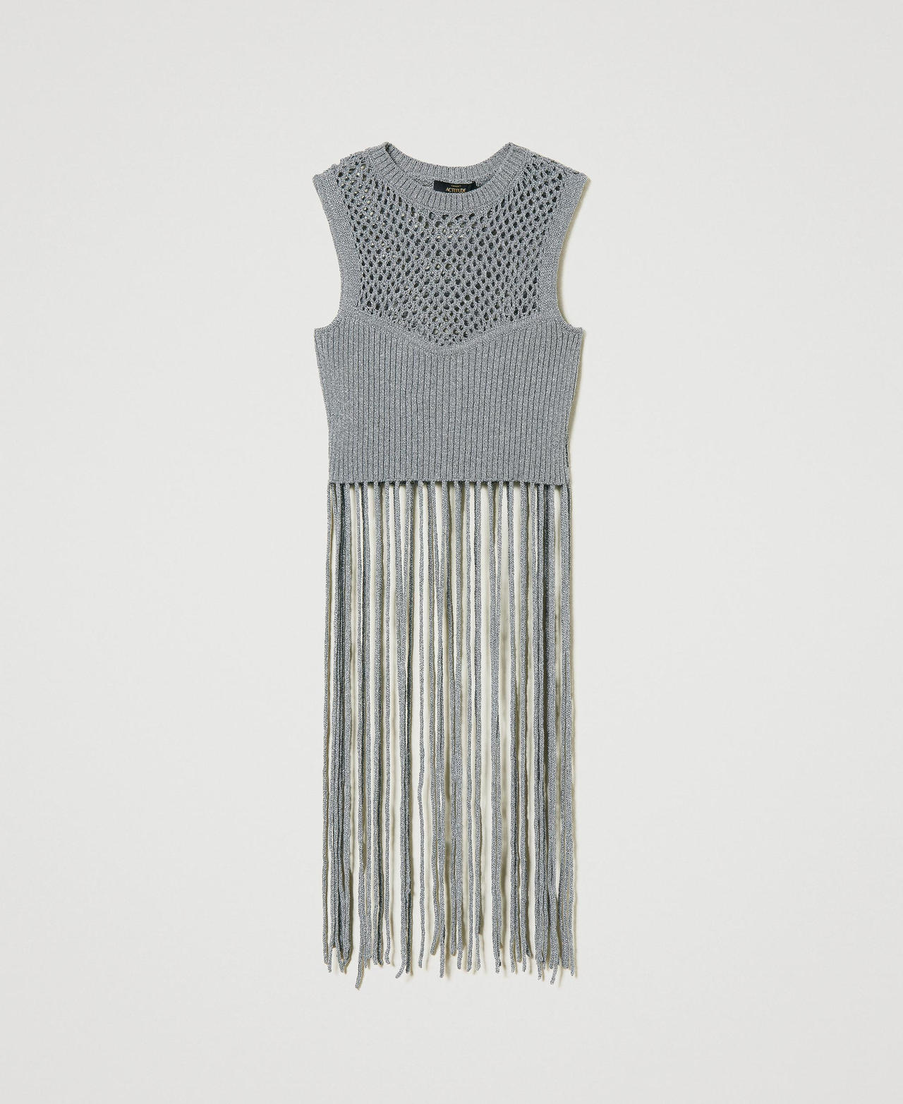 Top en filet lurex avec franges
