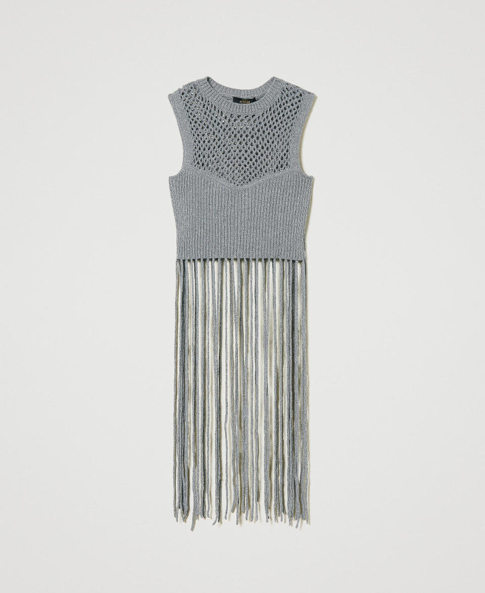 Lurex mesh top with fringes Silver Woman 241AP3211_11258_0S