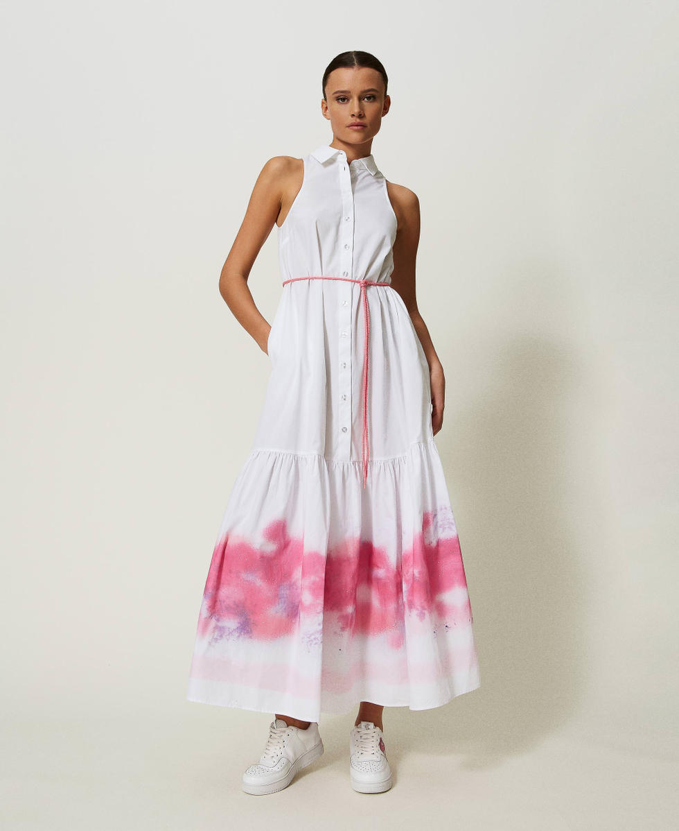 Robe longue MYFO en popeline imprim&eacute;e