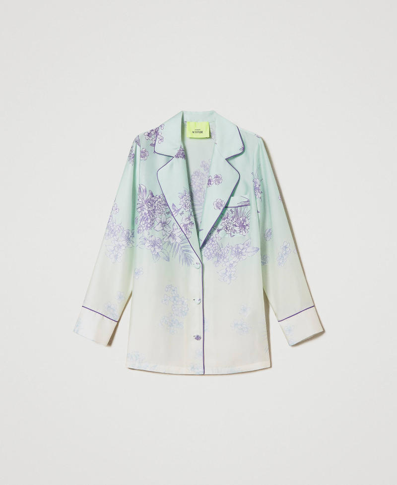 Атласная рубашка MYFO с размытым принтом Принт Зеленый "Зеленый Ручей" и Растушеванные Цветы женщина 241AQ2034-0S