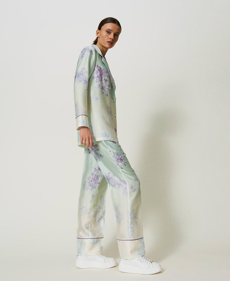 Атласные брюки MYFO с размытым принтом Принт Зеленый "Зеленый Ручей" и Растушеванные Цветы женщина 241AQ2035-02