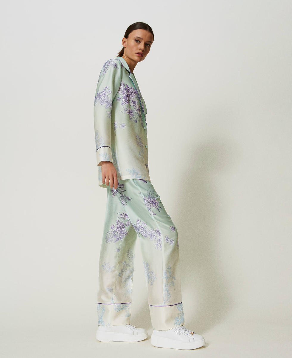 Pantalon En Soie Satinée Imprimé Fleurs H&M - Taille 36/10, Occasion Très Bon état