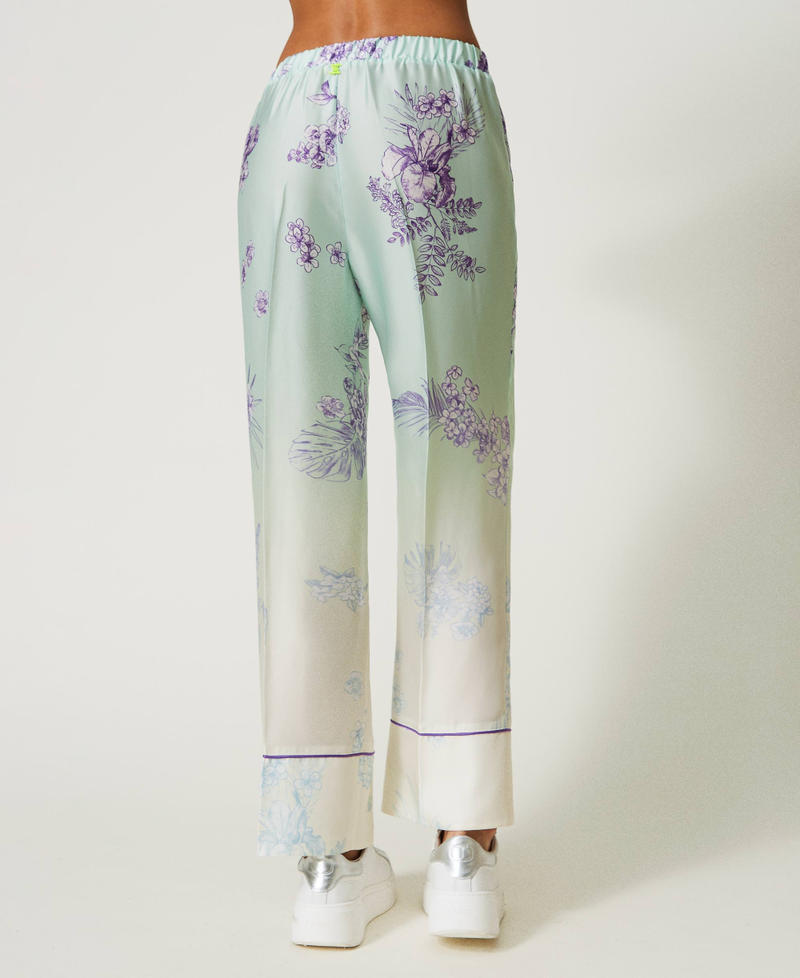 Атласные брюки MYFO с размытым принтом Принт Зеленый "Зеленый Ручей" и Растушеванные Цветы женщина 241AQ2035-03