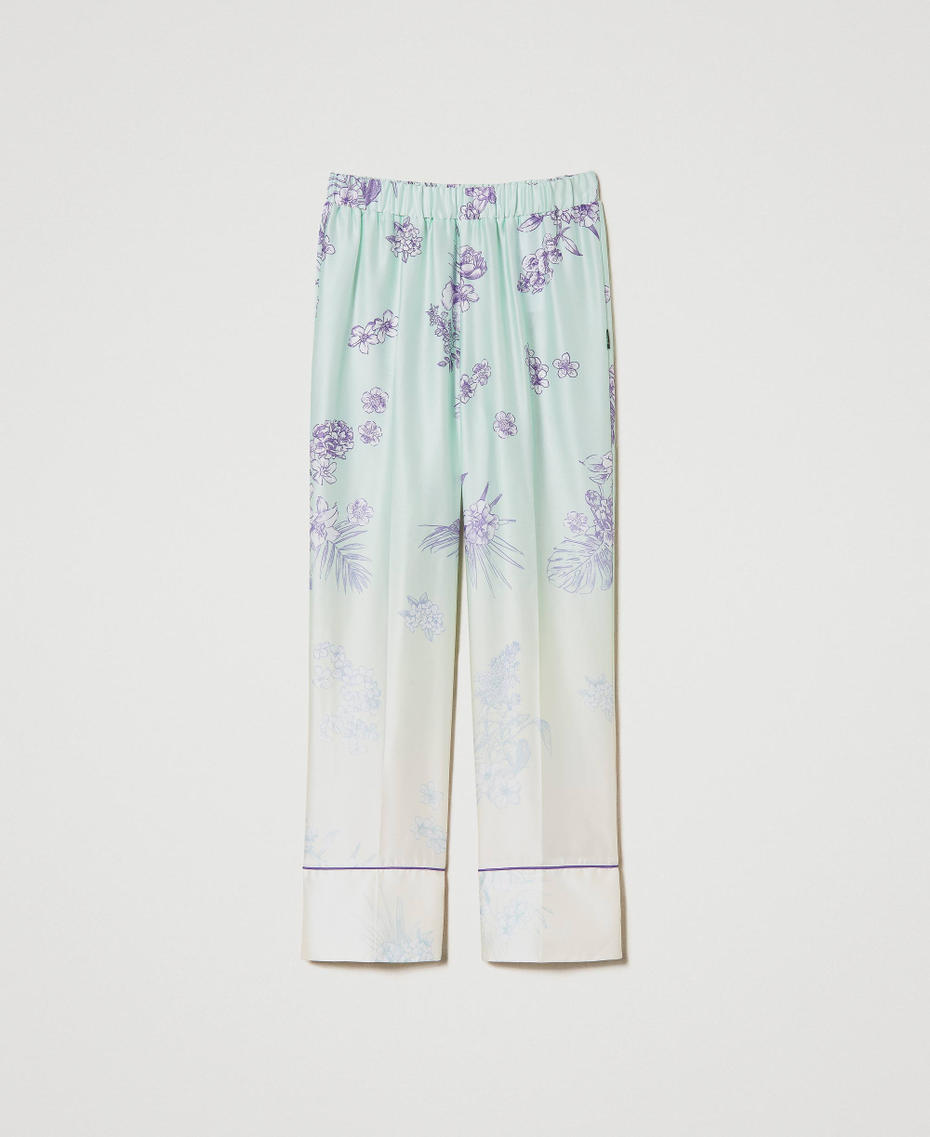 Атласные брюки MYFO с размытым принтом Принт Зеленый "Зеленый Ручей" и Растушеванные Цветы женщина 241AQ2035-0S