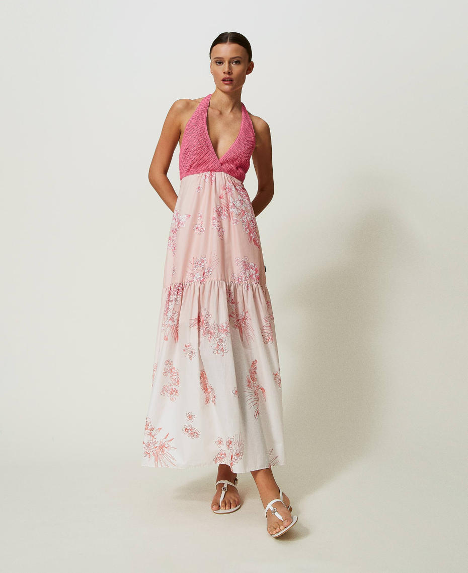 Robe longue MYFO en mousseline et maille crochet