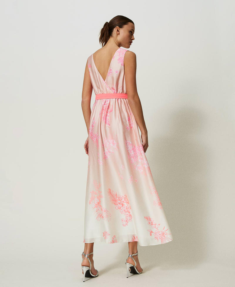 Long MYFO satin dress with fadeout print Shaded Flowers Neon Print Woman 241AQ2042-03