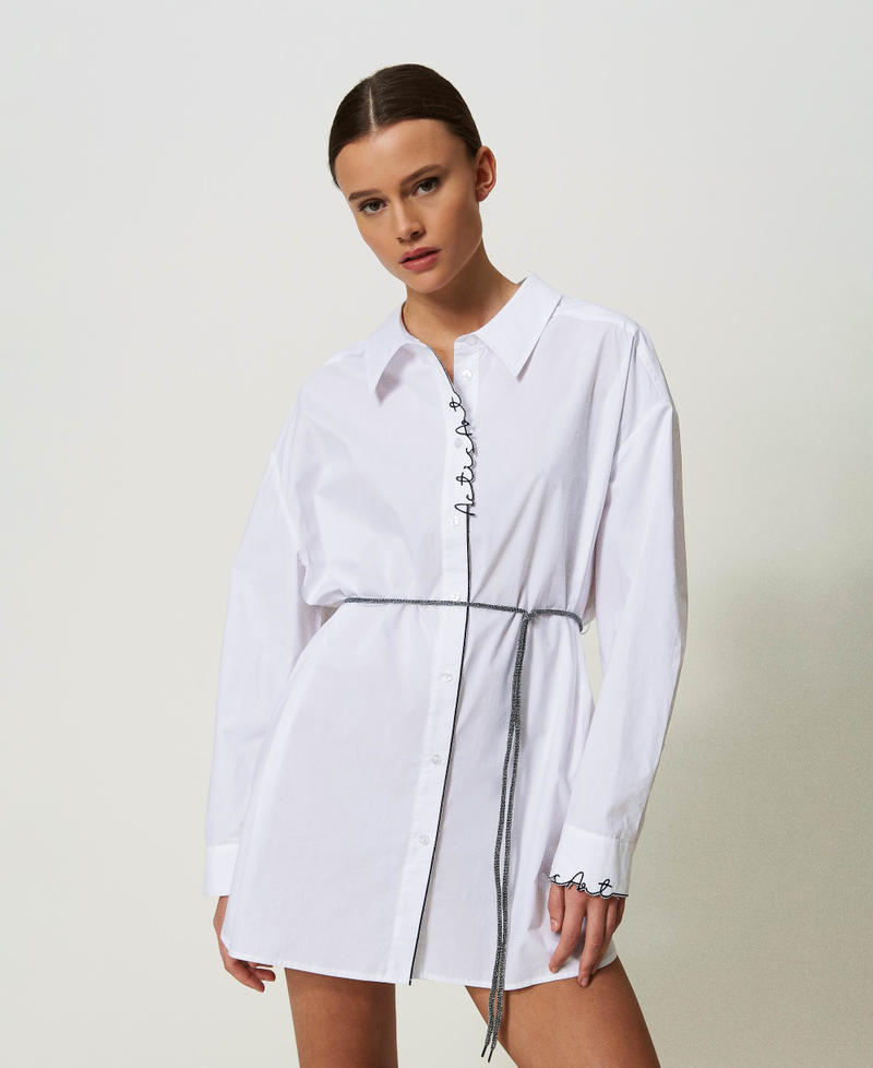Maxi MYFO poplin shirt with logo embroidery "Papers" White Woman 241AQ2050-01