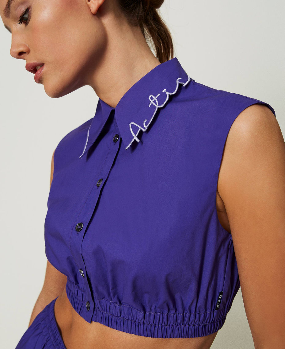 Camisa cropped MYFO de popelina con bordado de logotipo Morado "Royal Purple" Mujer 241AQ2053-01