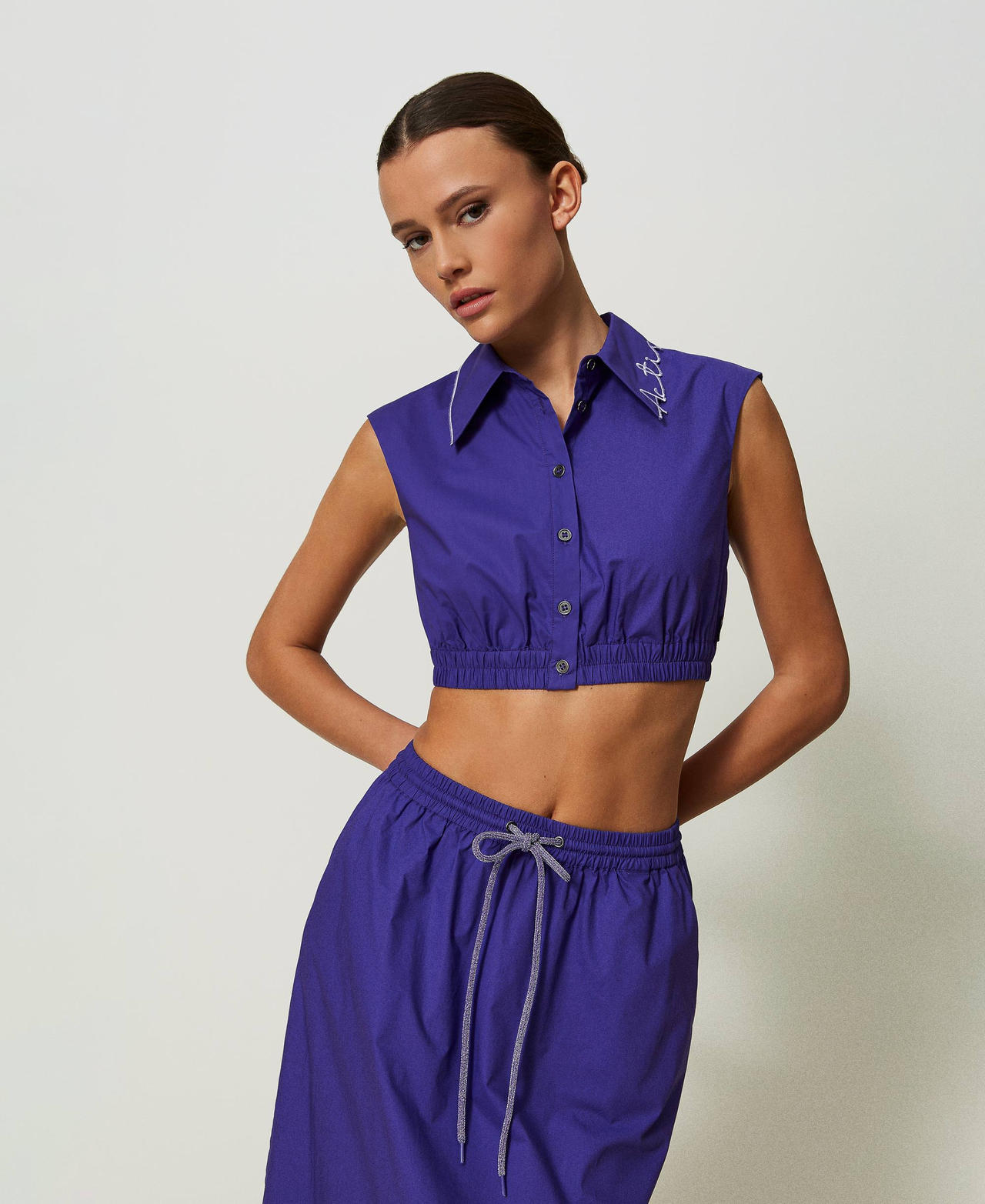 Cropped MYFO poplin shirt with logo embroidery