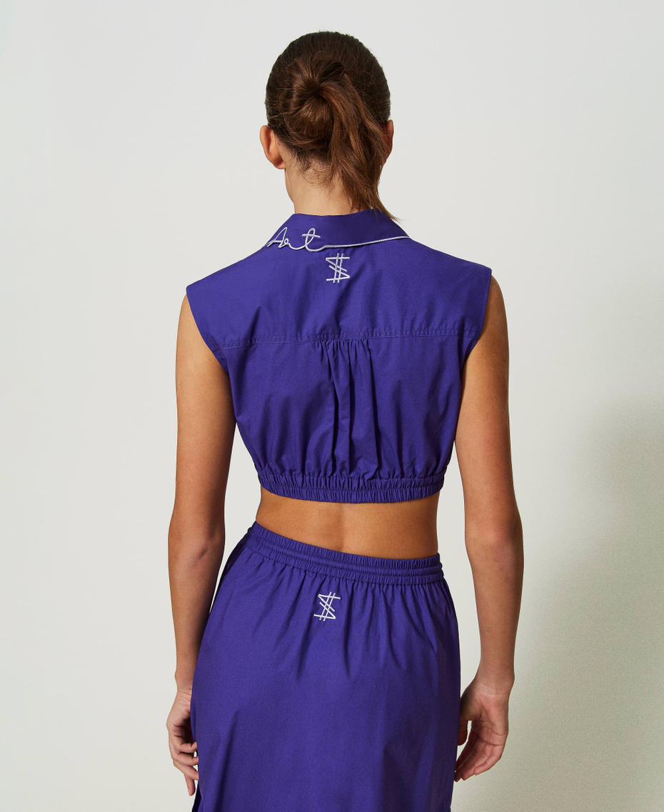 Camisa cropped MYFO de popelina con bordado de logotipo Morado "Royal Purple" Mujer 241AQ2053-04