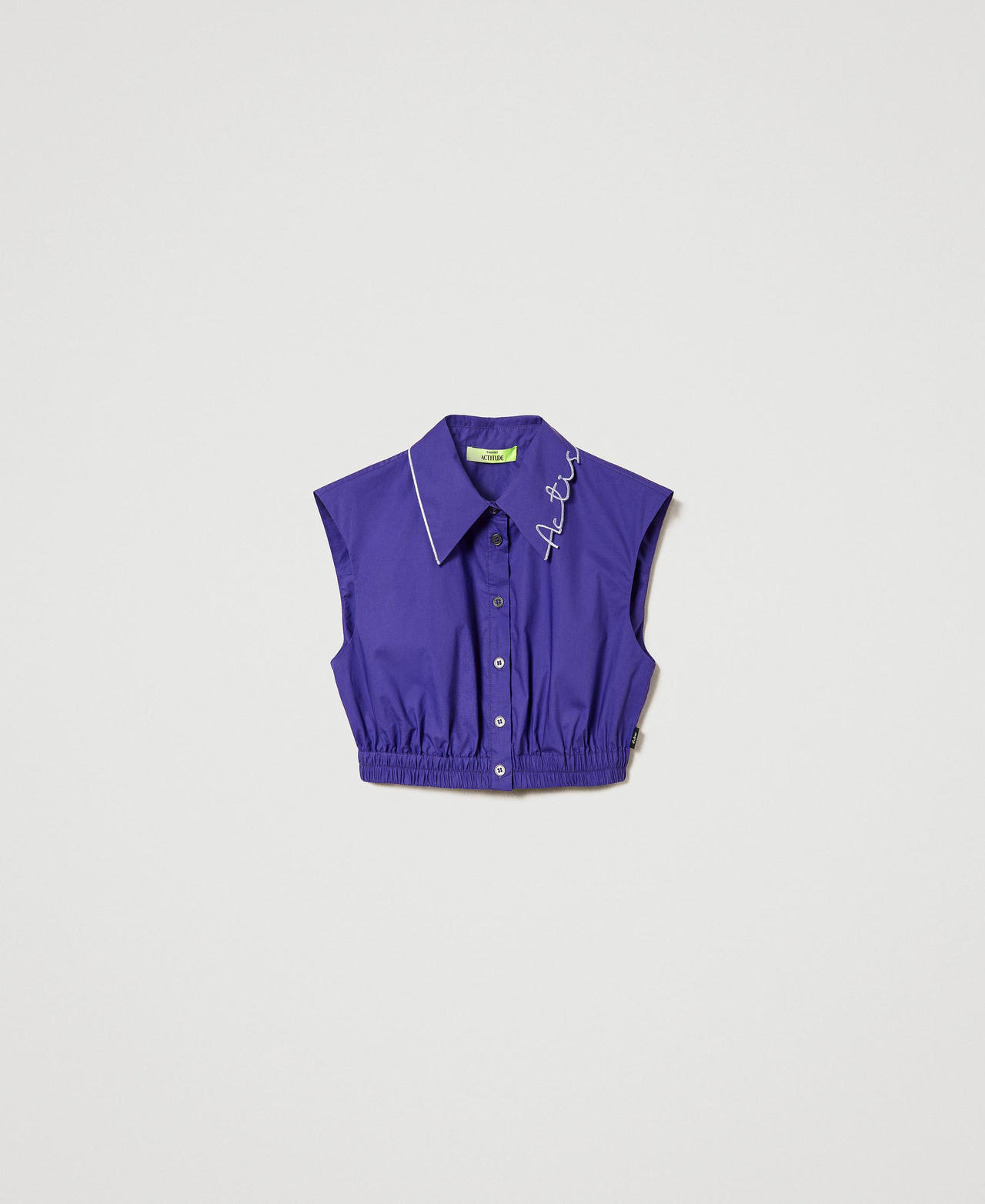 MYFO Cropped-Hemd aus Popeline mit Logostickerei „Royal Purple“-Lila Frau 241AQ2053-0S