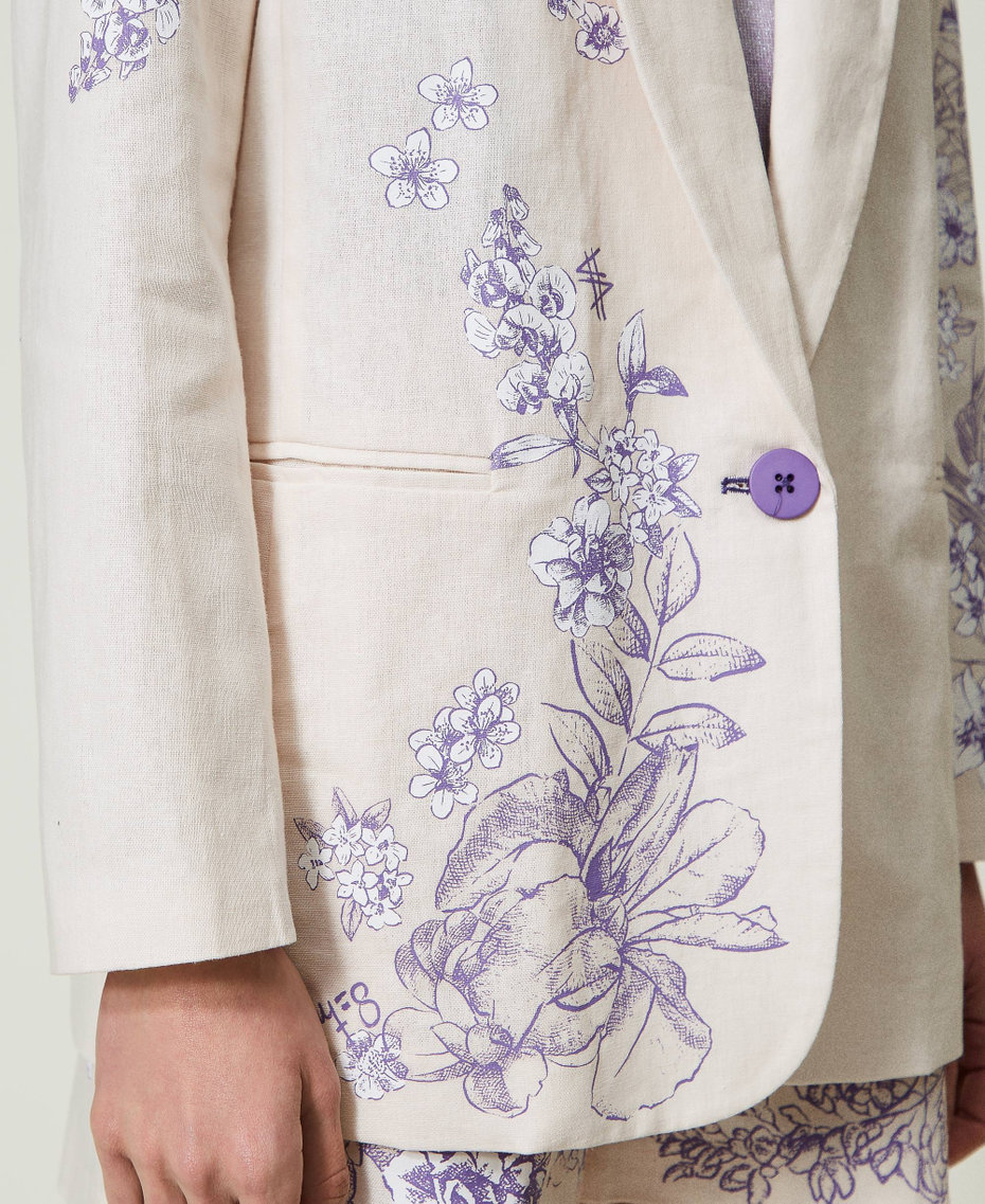 MYFO printed linen blend blazer Royal Purple Toile De Jouy Print Woman 241AQ2060-05