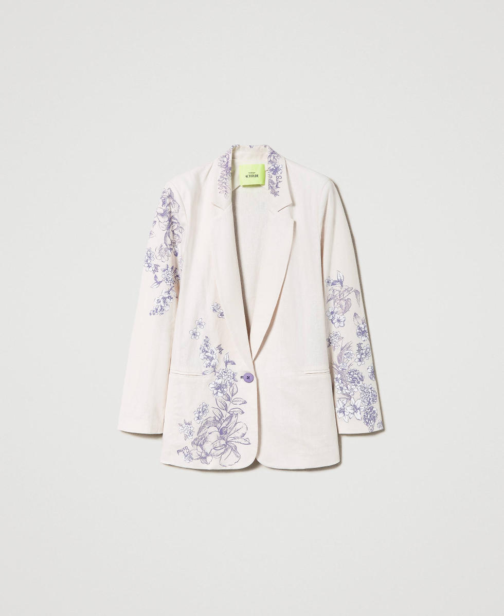 Giacca blazer MYFO in misto lino stampato Stampa Royal Purple Toile De Jouy Donna 241AQ2060_11596_S0