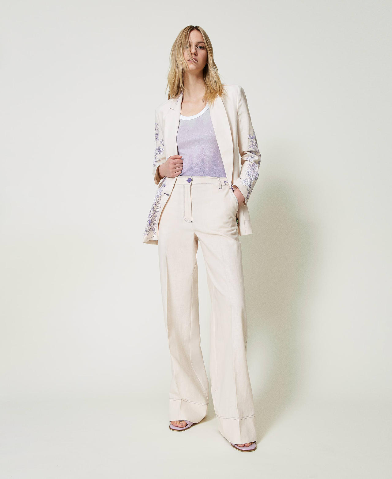 MYFO printed linen blend palazzo trousers