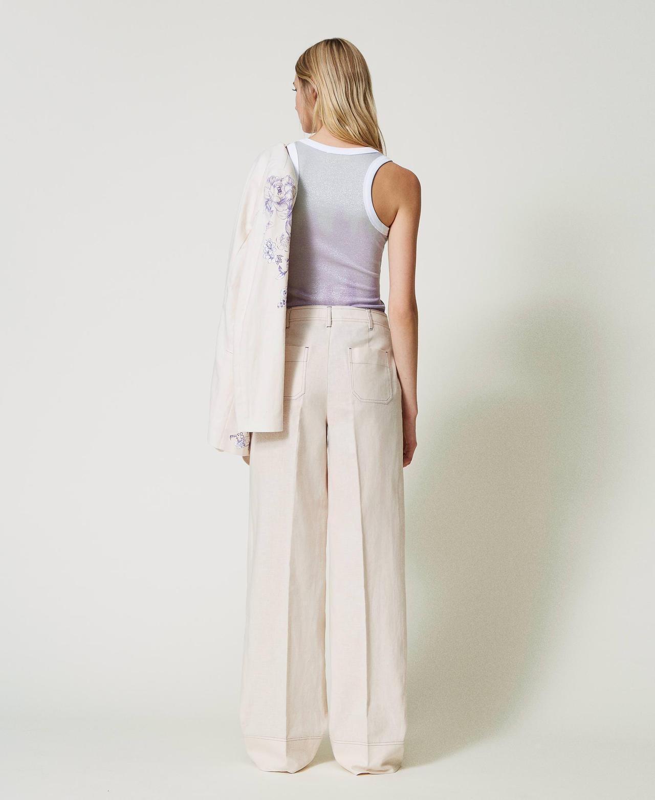 MYFO printed linen blend palazzo trousers
