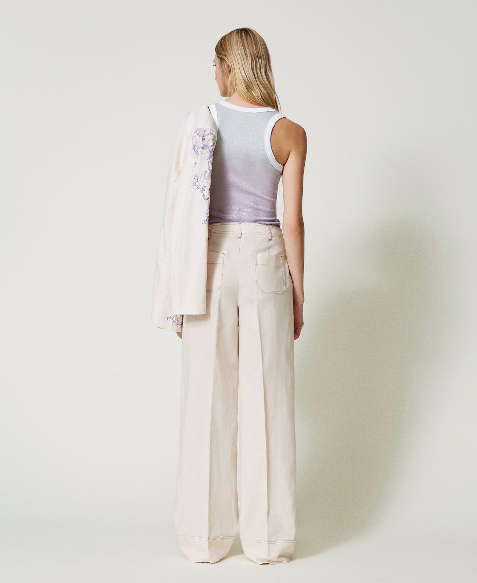 MYFO printed linen blend palazzo trousers Royal Purple Toile De Jouy Print Woman 241AQ2061_11596_03