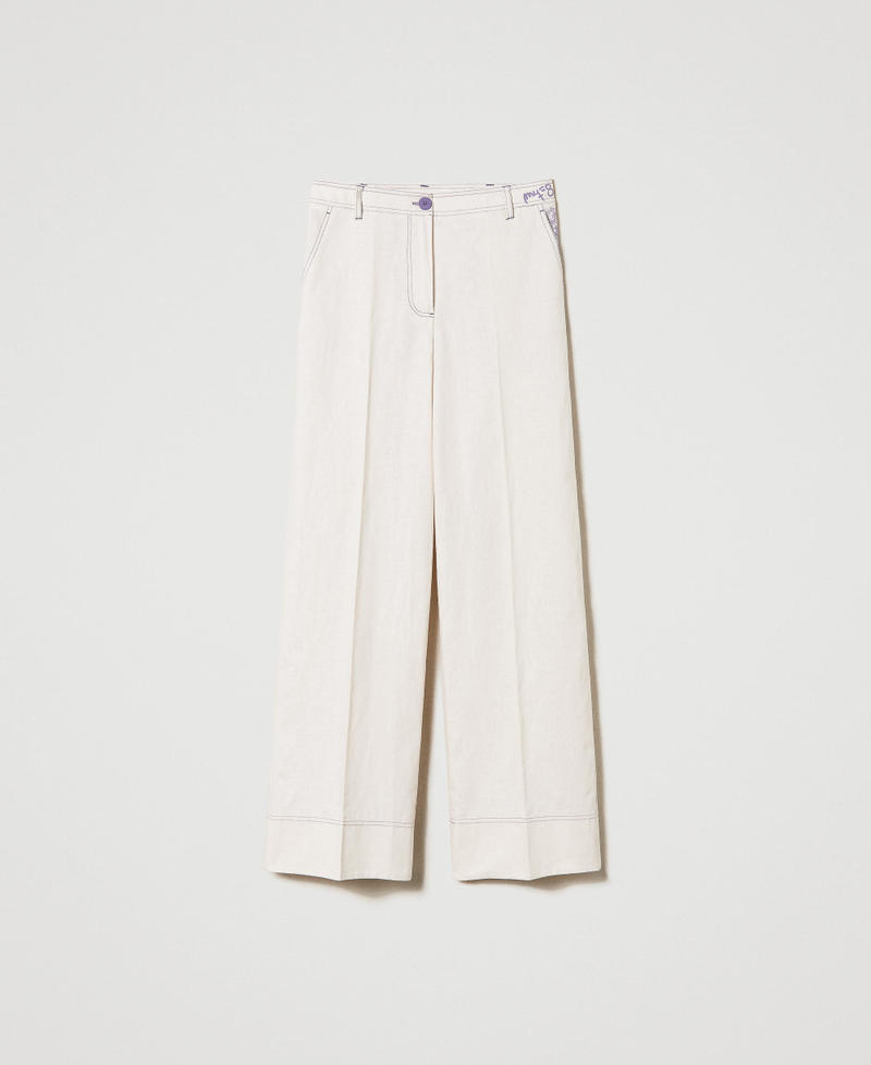 MYFO printed linen blend palazzo trousers