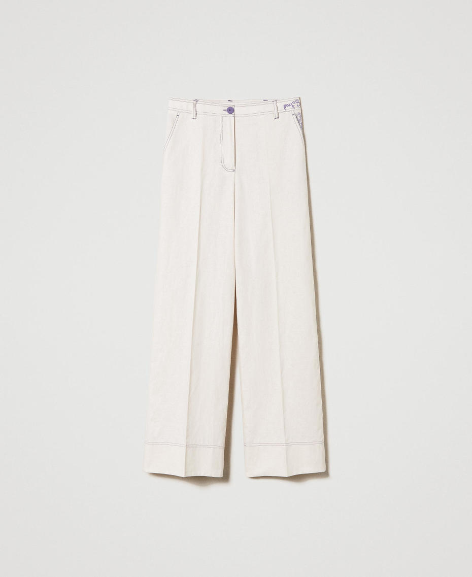MYFO printed linen blend palazzo trousers