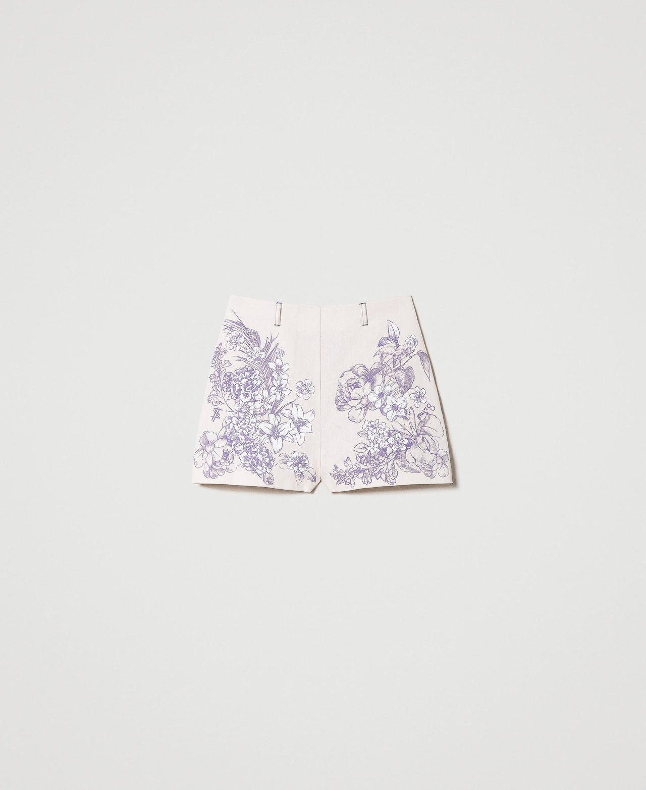 MYFO printed linen blend shorts Royal Purple Toile De Jouy Print Woman 241AQ2062-0S