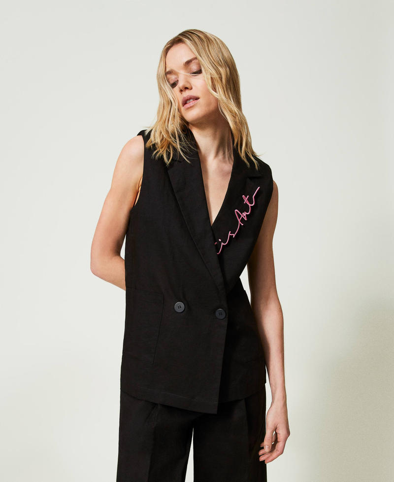 MYFO embroidered linen blend waistcoat Black Woman 241AQ2070-01